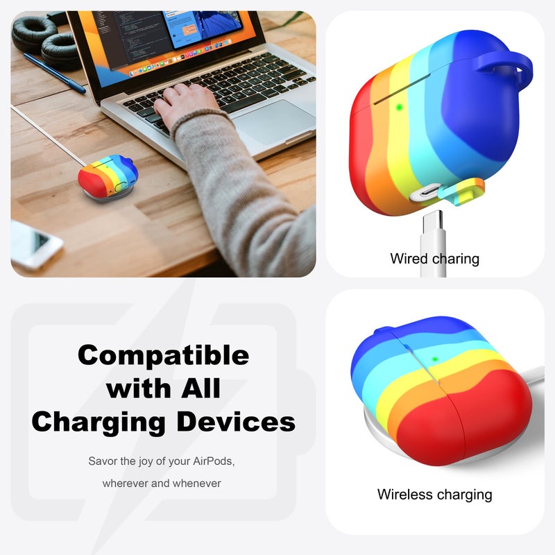 R-fun for AirPods Pro 2nd/1st Generation Case with Cleaner Kit,Soft Silicone Protective Case Cover for Apple AirPod Pro 2/1 for Women Men,AirPods Pro Case Accessories with Keychain,Rainbow - Image 3
